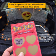 customizable scratch and win love lotto card that says date at the drive in